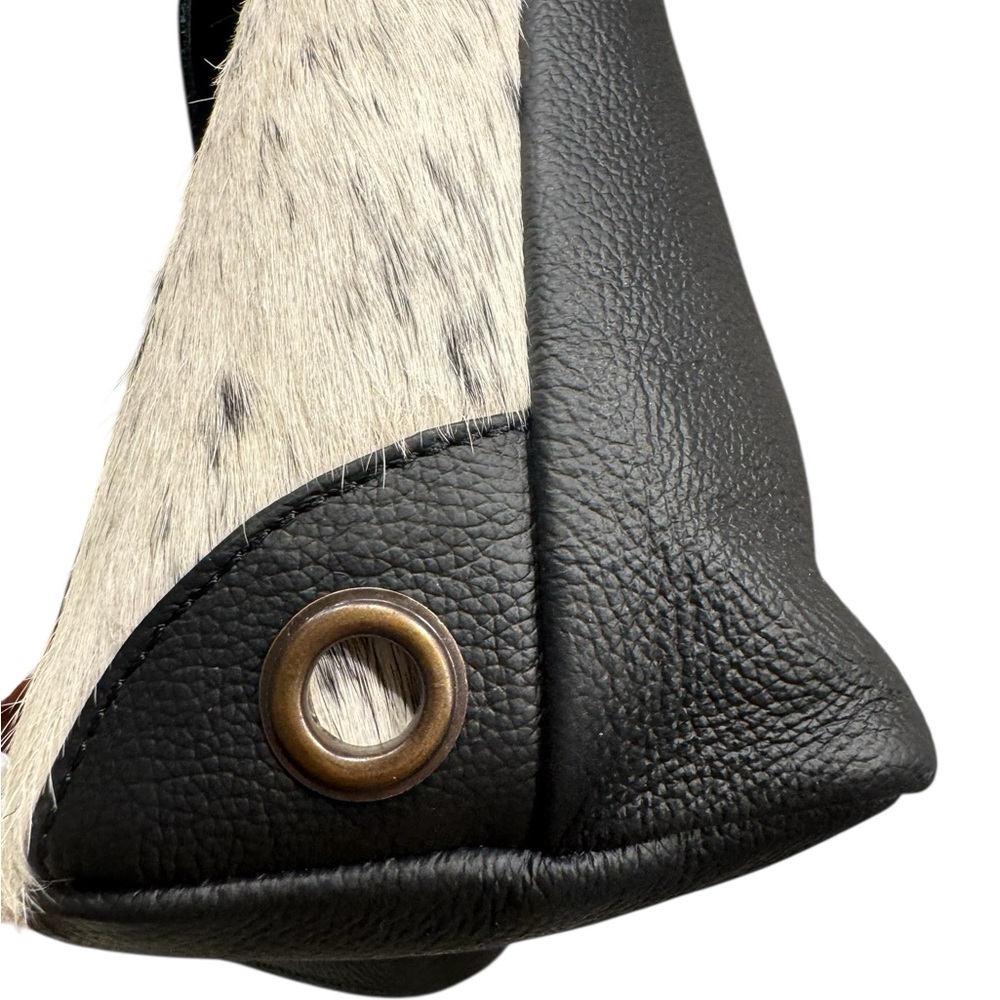 AMERICAN BISON Hair in black & cream and Leather Crossbody Shoulder Bag - Picture 14 of 14